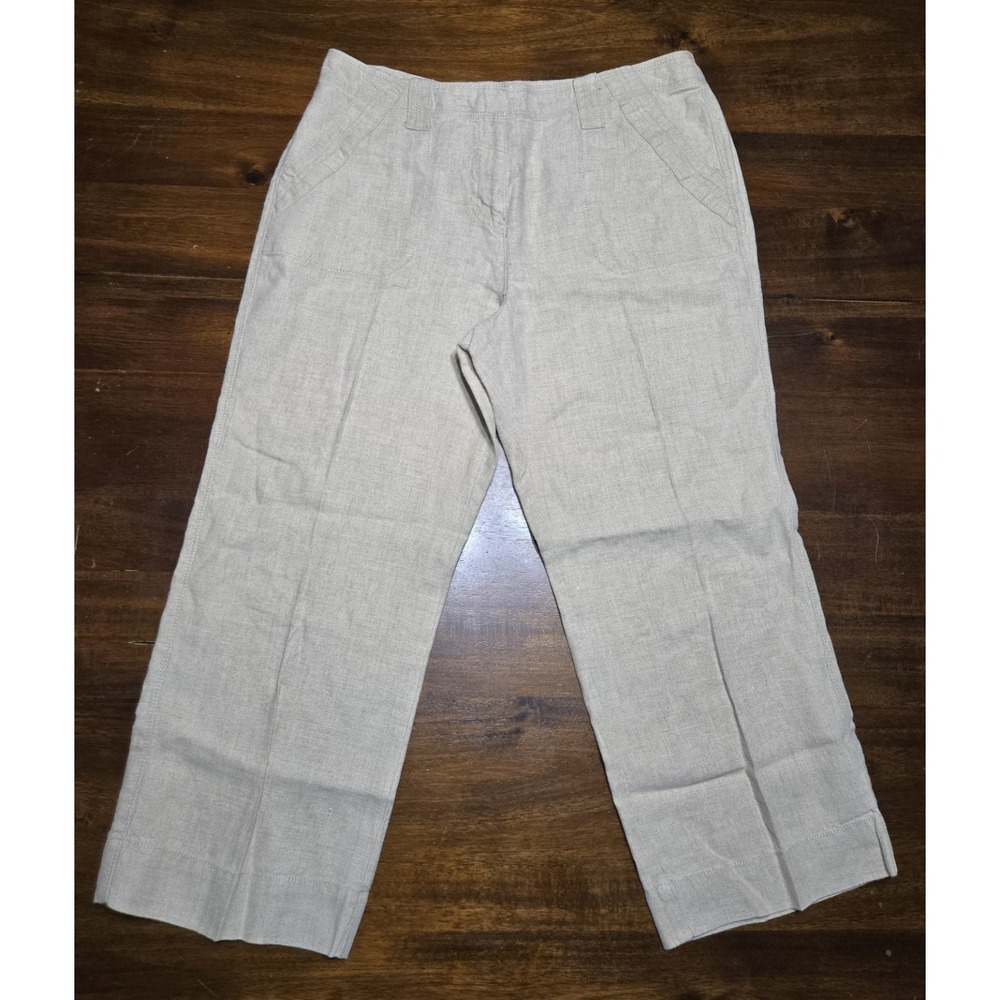 Charter Club 100% Linen Cropped Pants Beige Women's Size 12 Pockets Wide Leg